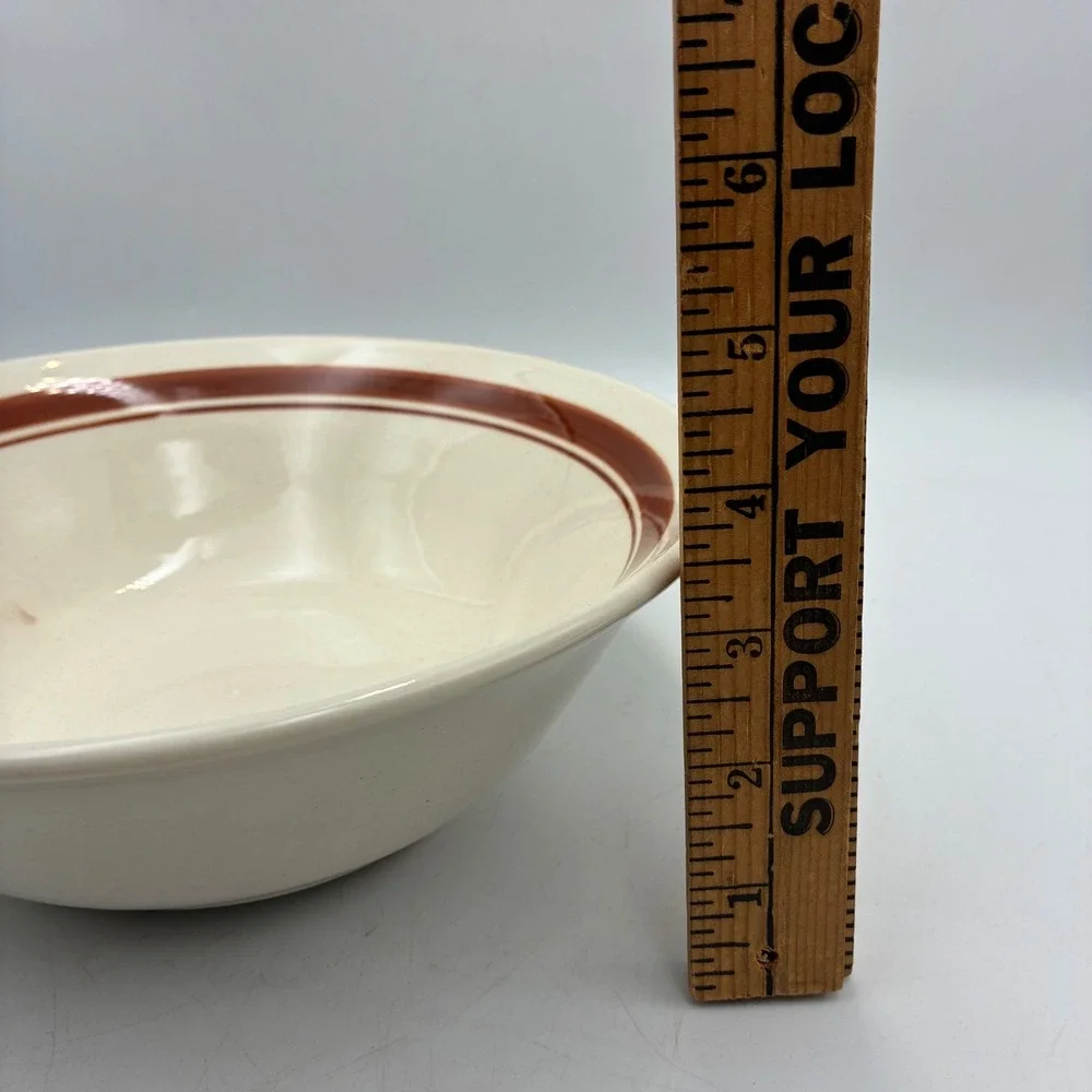 Vintage Restaurant Ware Bowls Set 3 Cream Brown Stripe Rimmed Soup Serving